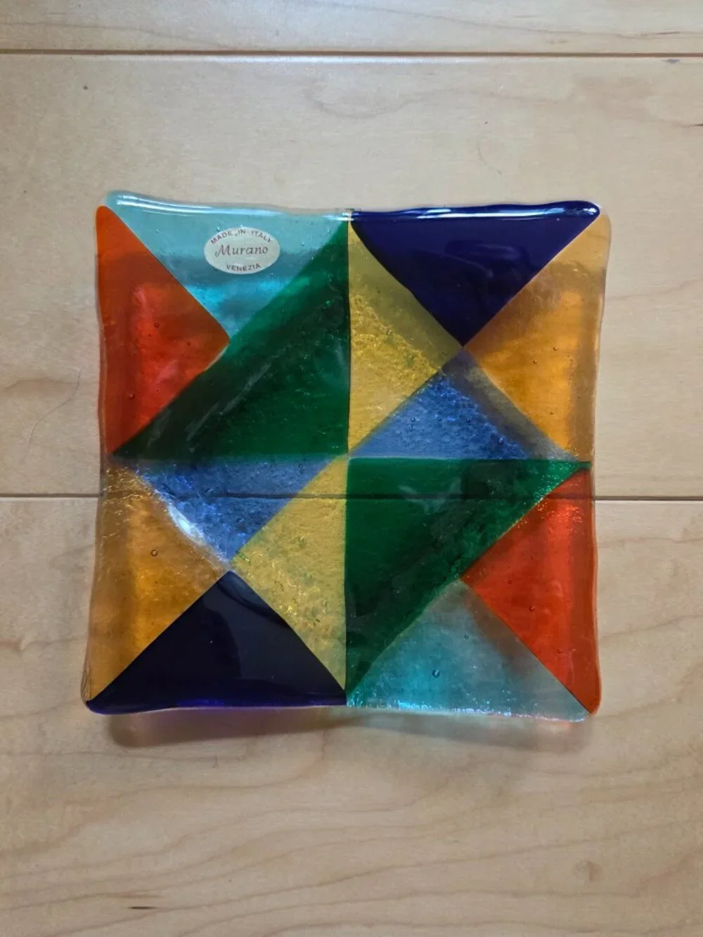 Murano Italy Glass Colorful Dish Candle Trinket Holder In Excellent condition